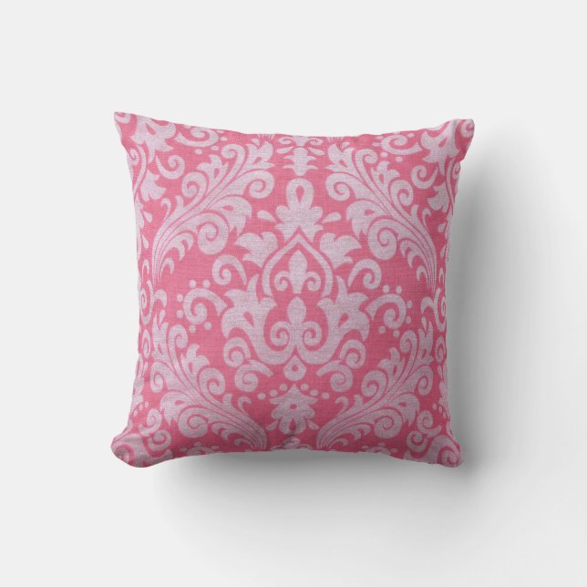 Cojín decorativo de damasco rosado (Anverso)