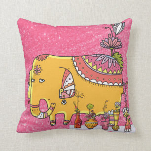 Cojín decorativo de decoración de elefante rosa