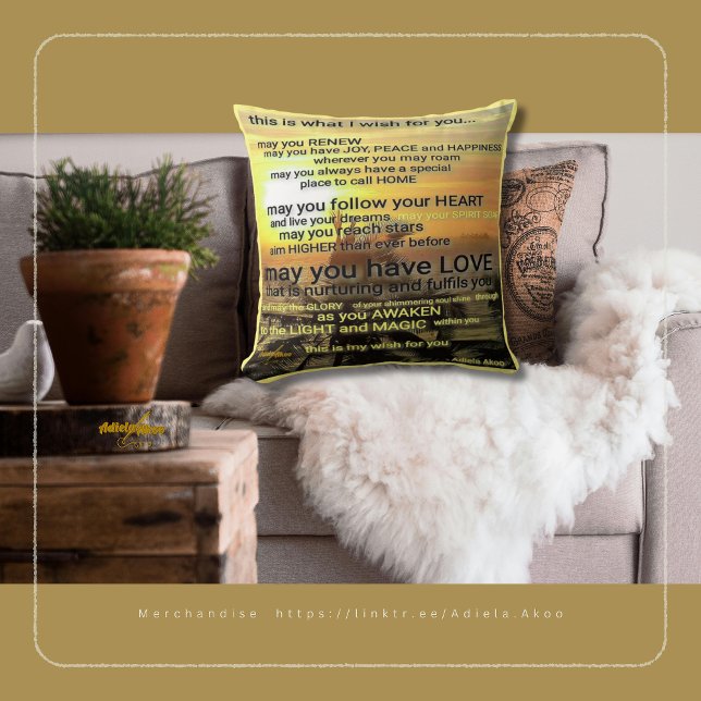 Cojín decorativo de deseo de Adiela Akoo (Wish Throw Pillow by Poet Adiela Akoo. Shop my store for tees, totes, mugs & much more. GET IT NOW!)
