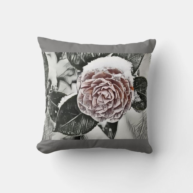 Cojín decorativo de dibujo de Rosa congelado Snowd (Anverso)