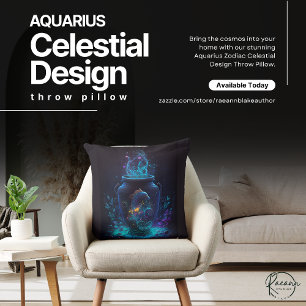 Cojín decorativo de diseño celeste Aquarius Zodiac