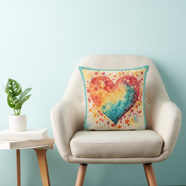 Cojín decorativo de diseño de corazón de acuarela  (Silla)