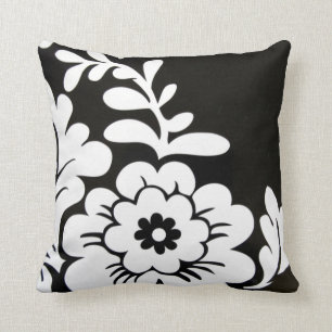 Cojín decorativo de diseño floral Black White Retr