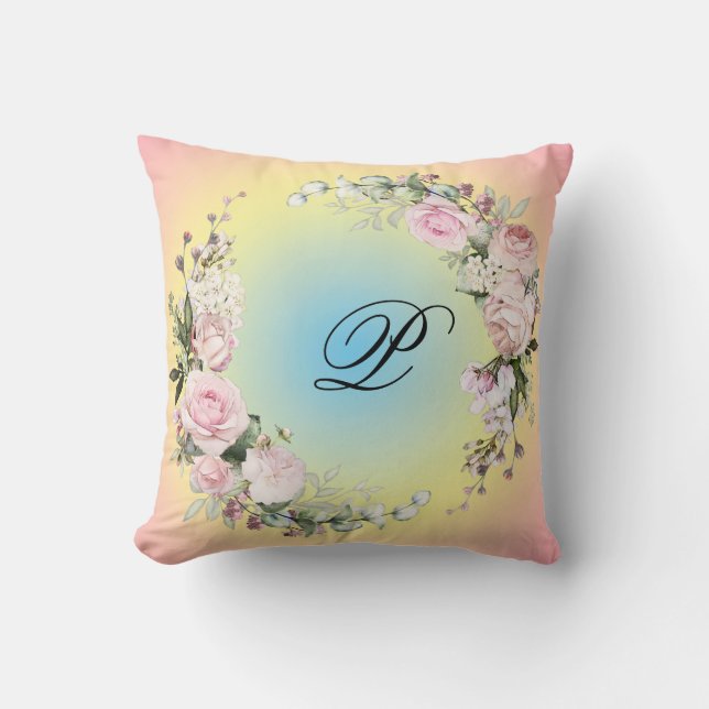 Cojín decorativo de diseño floral inicial (Anverso)