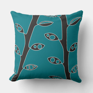 Cojín decorativo de diseño retro Aqua Black VINES