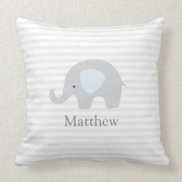 Cojín decorativo de elefante azul gris a rayas