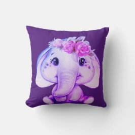 Cojín decorativo de elefante morado floral