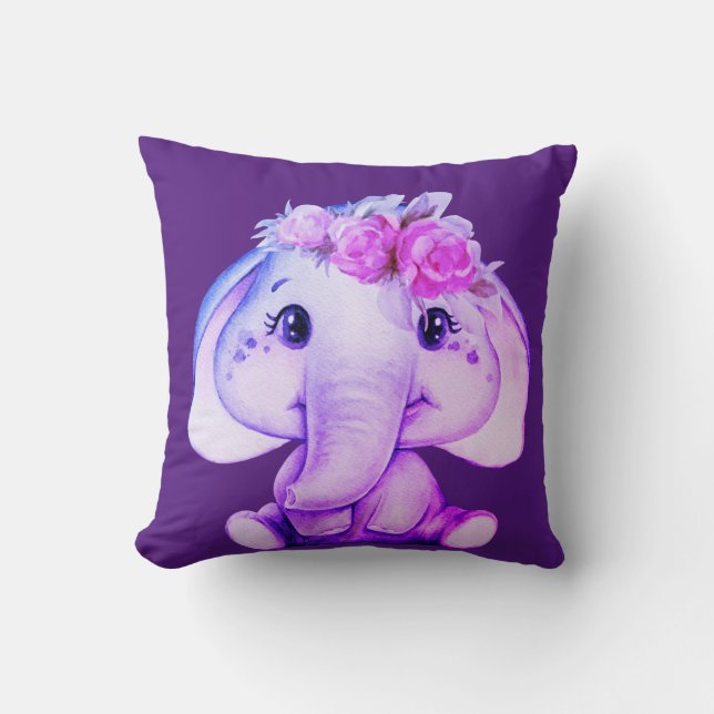 Cojín decorativo de elefante morado floral (Anverso)