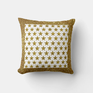 Cojín decorativo de estrellas con brillo dorado