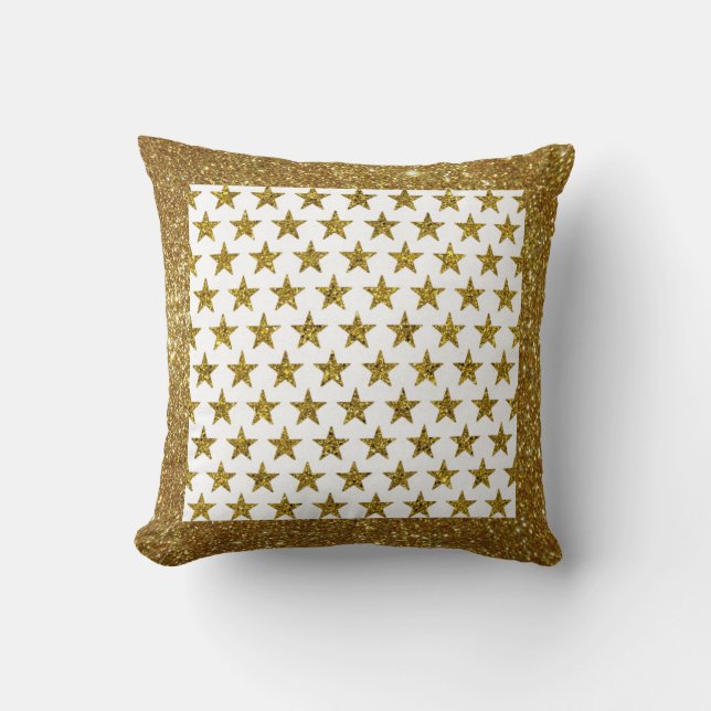 Cojín decorativo de estrellas con brillo dorado (Anverso)