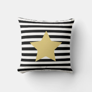 Cojín decorativo de estrellas de oro blanco y negr