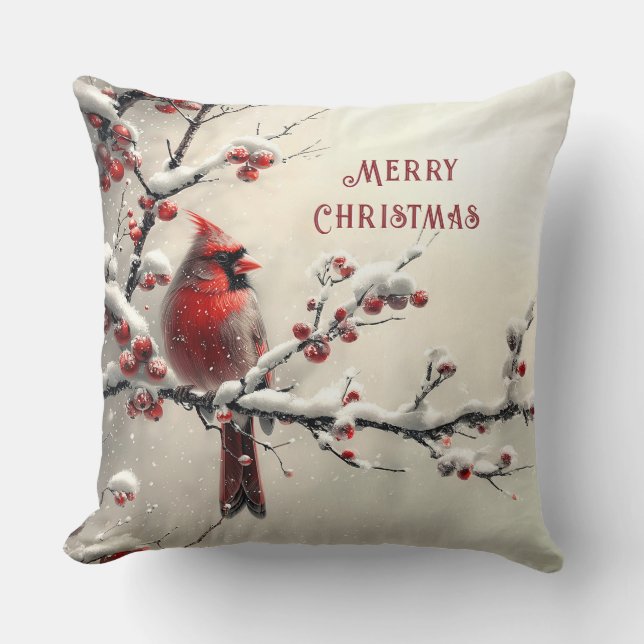 Cojín decorativo de festividades del cardenal rojo (Anverso)