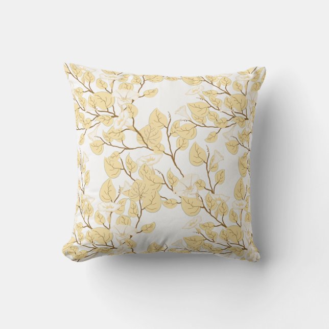 Cojín decorativo de Flor de Gloria Blanca Dorada (Anverso)