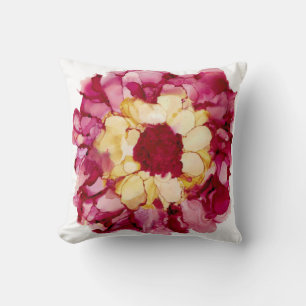 Cojín decorativo de flores abstractas rojas y amar