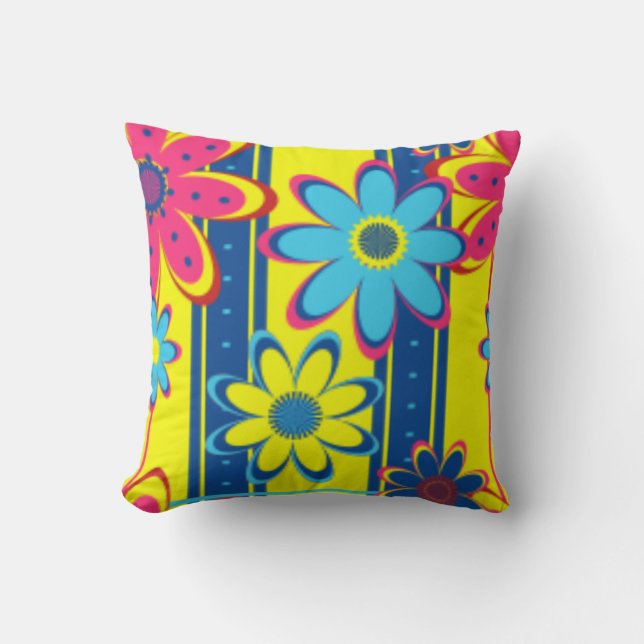 Cojín decorativo DE FLORES - AMARILLO BRILLANTE -  (Anverso)