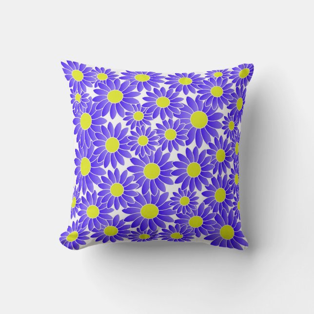 Cojín decorativo de flores azules y amarillas (Anverso)
