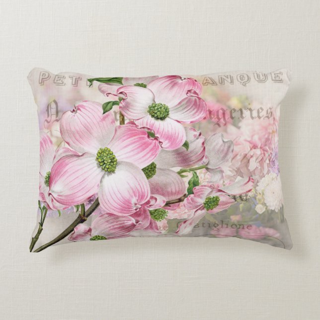 Cojín decorativo de flores de dogwood rosado vinta (Anverso)