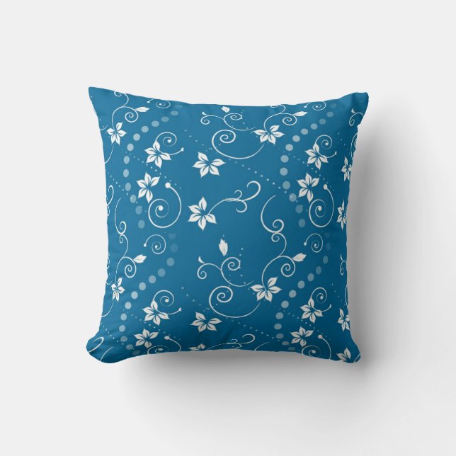 Cojín decorativo de Flores de Swirly Azules (Anverso)