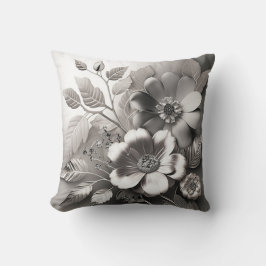 Cojín decorativo de flores metálicas plateadas