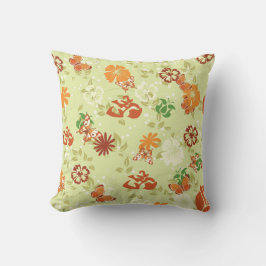 Cojín decorativo de flores rojas retro Naranja