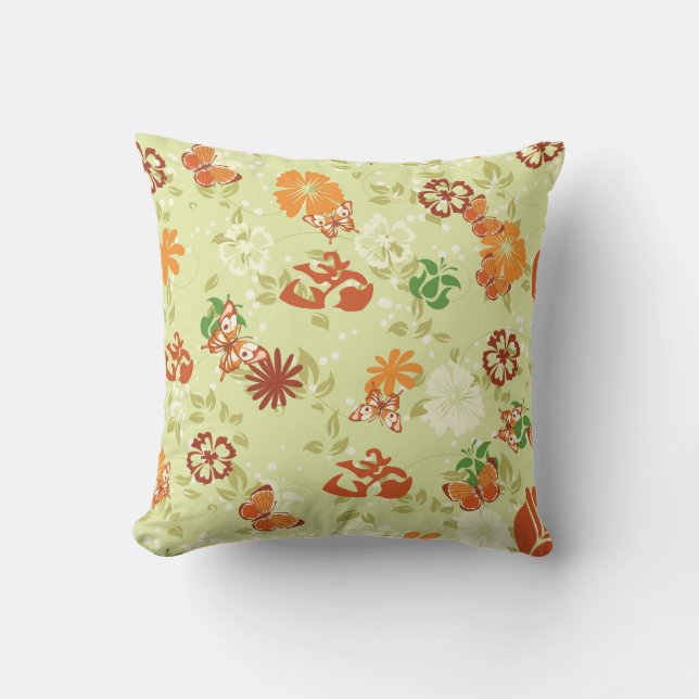 Cojín decorativo de flores rojas retro Naranja (Anverso)