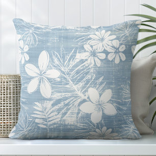 Cojín decorativo de flores tropicales azul claro