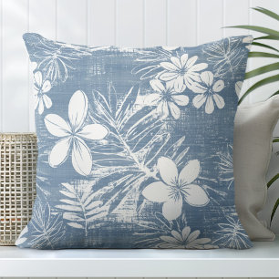 Cojín decorativo de flores tropicales azules y bla