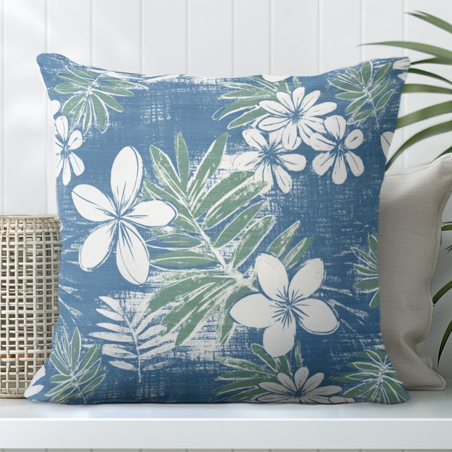 Cojín decorativo de flores tropicales azules y ver (Subido por el creador)