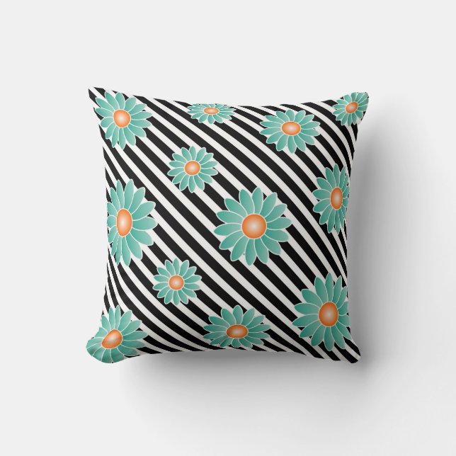 Cojín decorativo de flores y rayas (Anverso)
