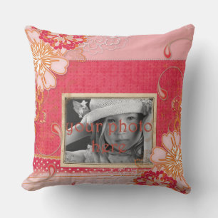 Cojín decorativo de fotos de color rosa rojo flora