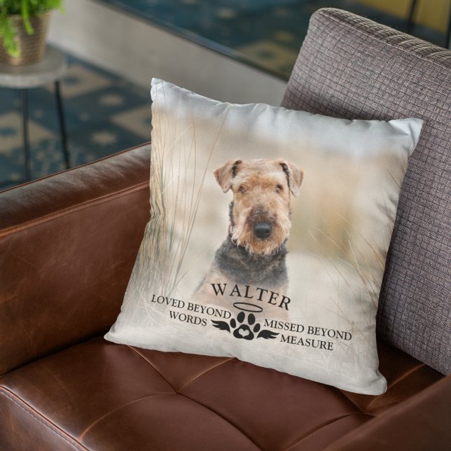 Cojín decorativo de fotos en memoria de perros (Dog Memorial Photo Throw Pillow
)