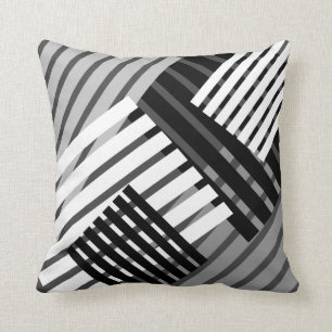 Cojín decorativo de franja abstracta en blanco y 