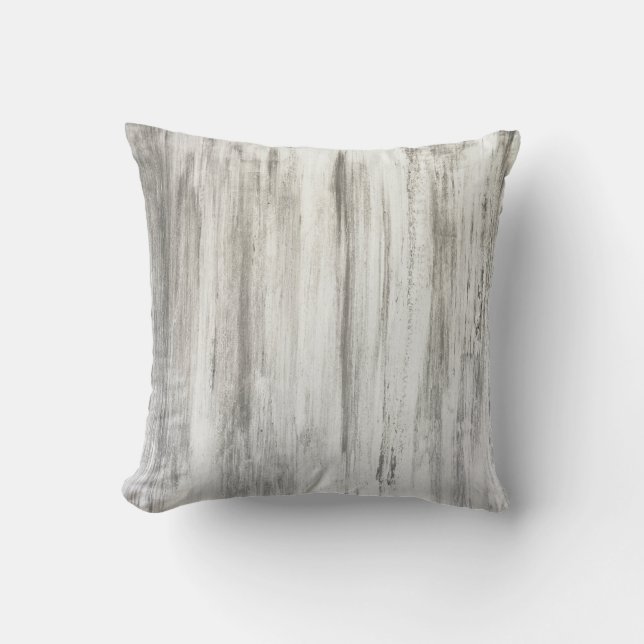 Cojín decorativo de franja abstracta gris y blanca (Anverso)