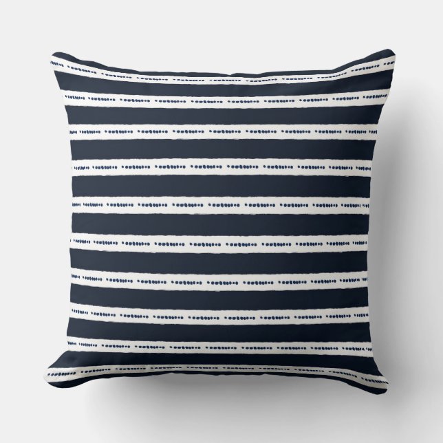 Cojín decorativo de franjas azul y blanca de la Ma (Anverso)