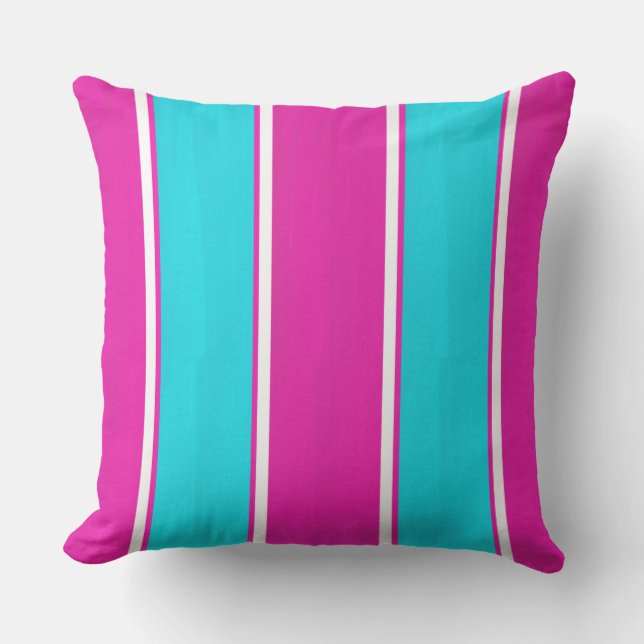 Cojín decorativo de franjas de cabana azul y rosa  (Anverso)