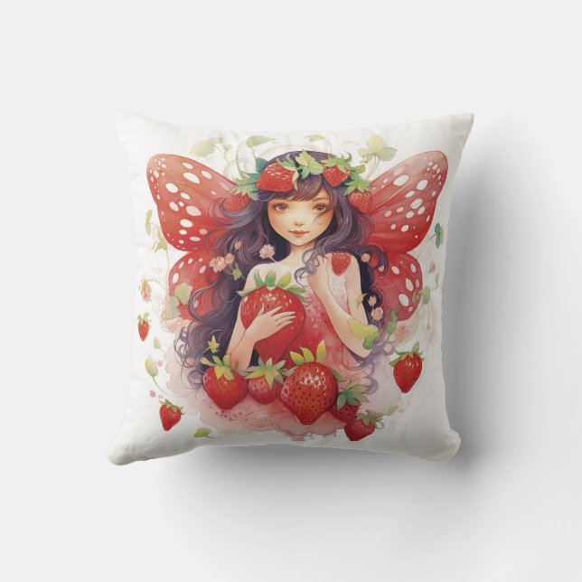 Cojín decorativo de fresa rosa rojo y verde (Reverso )