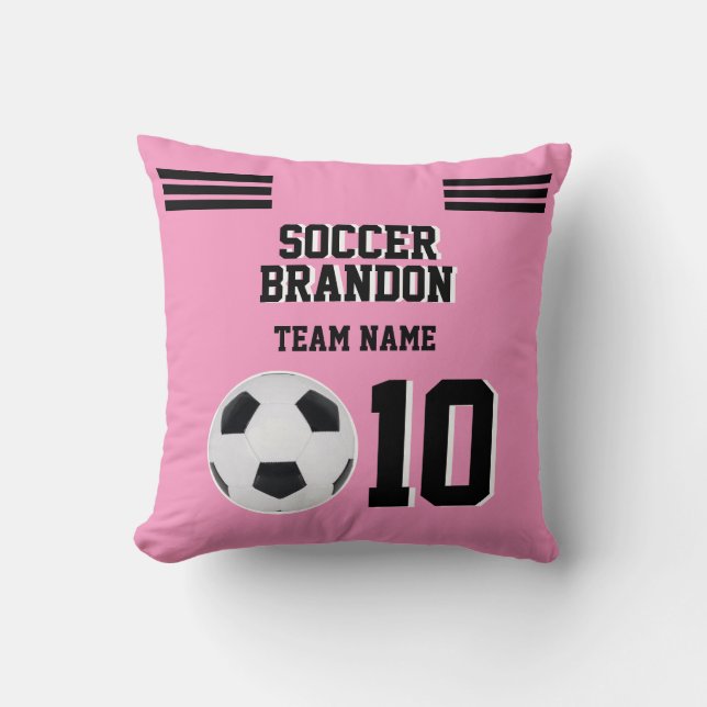 Cojín decorativo de fútbol rosa personalizado (Anverso)