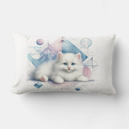 Cojín decorativo de gatito blanco con arte geométr