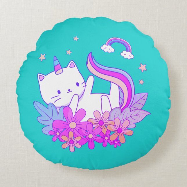 Cojín decorativo de gatitos con flores verdes de l (Anverso)