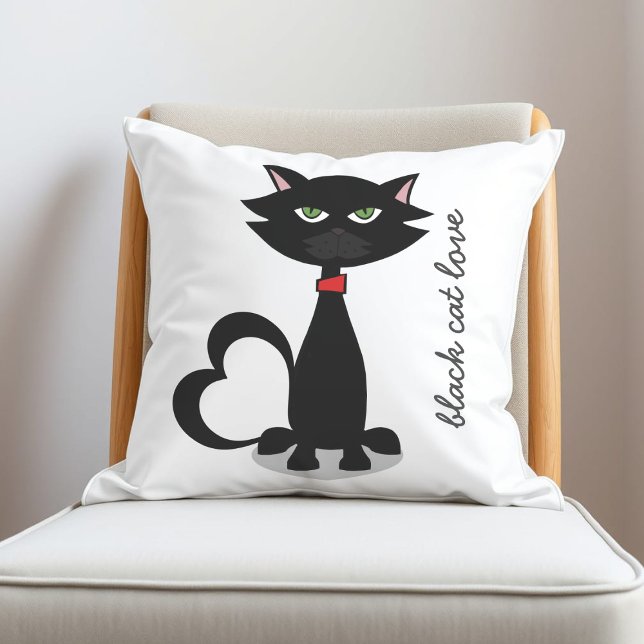 Cojín decorativo de gato de Personalizado blanco y (add your black cat's name and perhaps change the background color to your kitty's favorite color too)