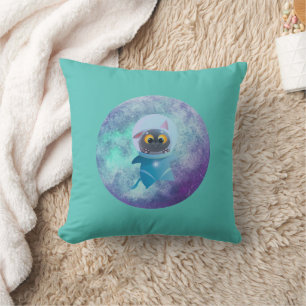 Cojín decorativo de gato del espacio turquesa