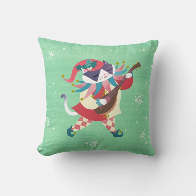 Cojín decorativo de gato Elf Music navidades (Anverso)