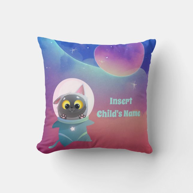 Cojín decorativo de gato espacial personalizado (Anverso)
