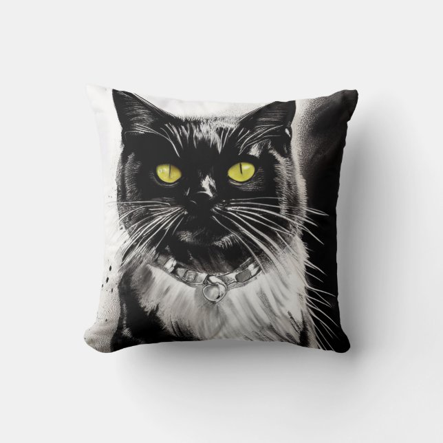 Cojín decorativo de gato negro (Anverso)