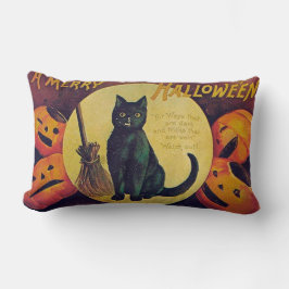 Cojín decorativo de gato negro de Halloween vintag