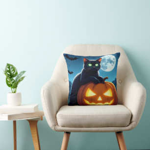 Cojín decorativo de gato negro fantasmal