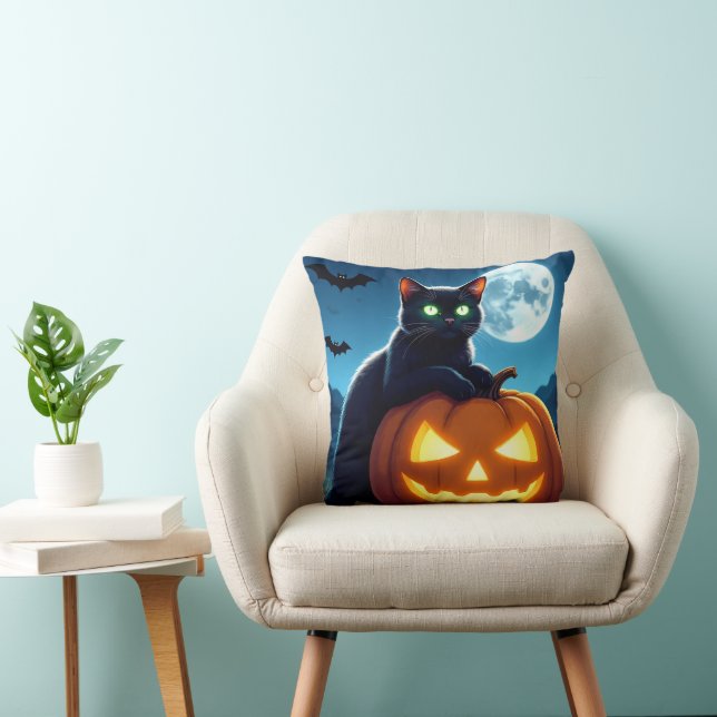 Cojín decorativo de gato negro fantasmal (Silla)