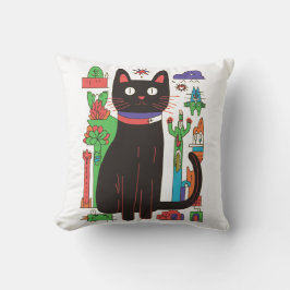 Cojín decorativo de gato negro lúdico