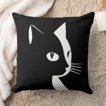 Cojín decorativo de gato negro y blanco