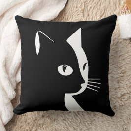 Cojín decorativo de gato negro y blanco